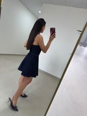 Ms 1509 Laci Denim Askılı Volanlı Mini Elbise