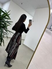 Ms 2042 Kızıl Siyah Gömlek Bağlama Detaylı Elbise