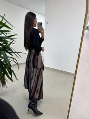 Ms 2042 Kızıl Siyah Gömlek Bağlama Detaylı Elbise