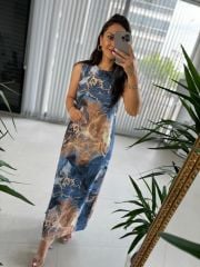 Ky İndigo Batik Desenli  Elbise