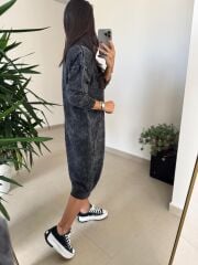 Dm 1213 Yıkamalı Yarım Balıkçı Antrasit Triko Elbise