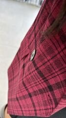Foo Bordo Siyah Kareli Blazer Ceket