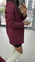 Foo Bordo Siyah Kareli Blazer Ceket