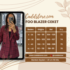 Foo Bordo Siyah Kareli Blazer Ceket