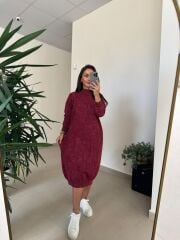 Dm 1213 Yıkamalı Yarım Balıkçı Bordo Triko Elbise