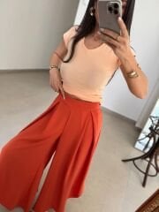 MZ 23057 Oranj Yırtmaçlı Crep Pantolon