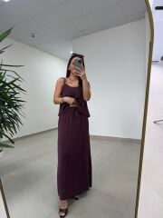 Fp 51165 Bordo Askılı Bluzlu Etek Takım