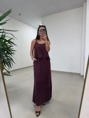 Fp 51165 Bordo Askılı Bluzlu Etek Takım