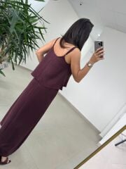 Fp 51165 Bordo Askılı Bluzlu Etek Takım