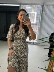 My 3109 Gold düğmeli taş viskon elbise