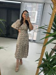 My 3109 Gold düğmeli taş viskon elbise