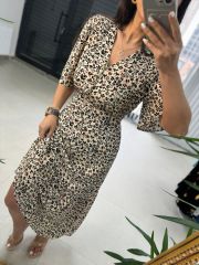 My 3109 Gold düğmeli taş viskon elbise