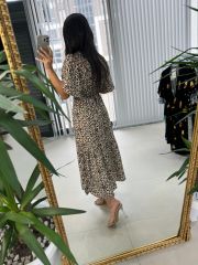 My 3109 Gold düğmeli taş viskon elbise