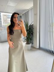 Fw 0454 Haki Askılı Keten Kuşaklı Elbise