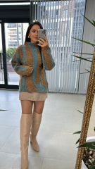 Kahve Mavi Geçişli Kazak