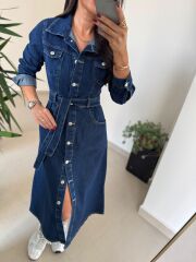 Spt 3246 Uzun Kol Laci Denim Elbise