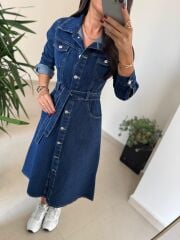 Spt 3246 Uzun Kol Laci Denim Elbise