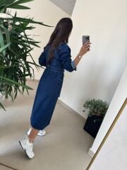 Spt 3246 Uzun Kol Laci Denim Elbise