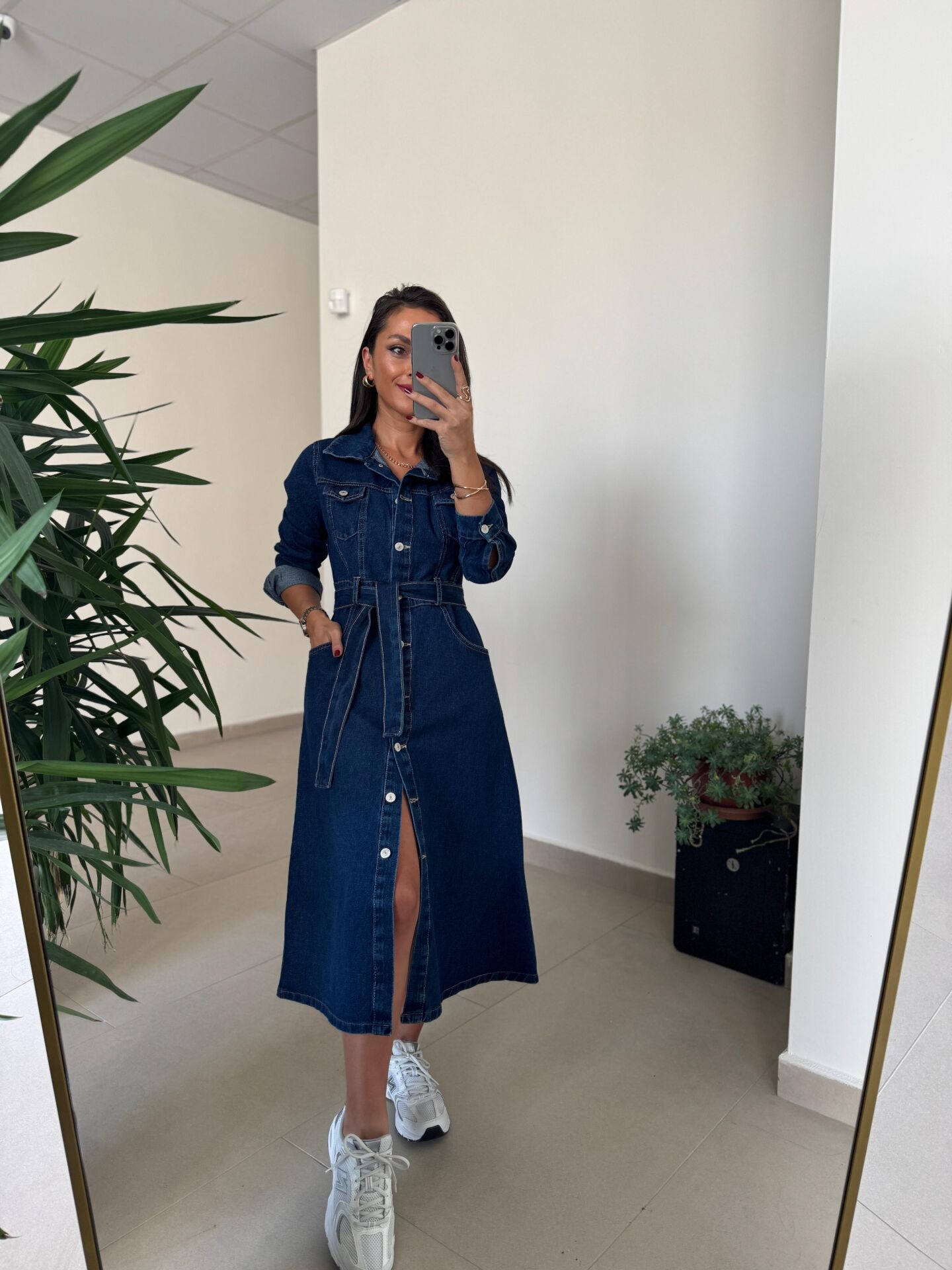 Spt 3246 Uzun Kol Laci Denim Elbise