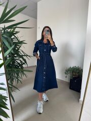 Spt 3246 Uzun Kol Laci Denim Elbise