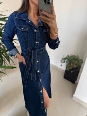 Spt 3246 Uzun Kol Laci Denim Elbise