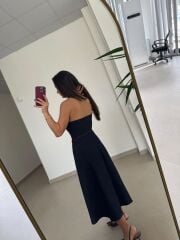 Ms 1633 Laci Denim Dikiş Detaylı Askılı Midi Elbise