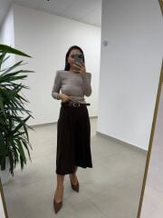 Bb 30568 Sırt Dekolteli Vatkalı Vizon Triko Bluz