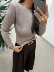 Bb 30568 Sırt Dekolteli Vatkalı Vizon Triko Bluz