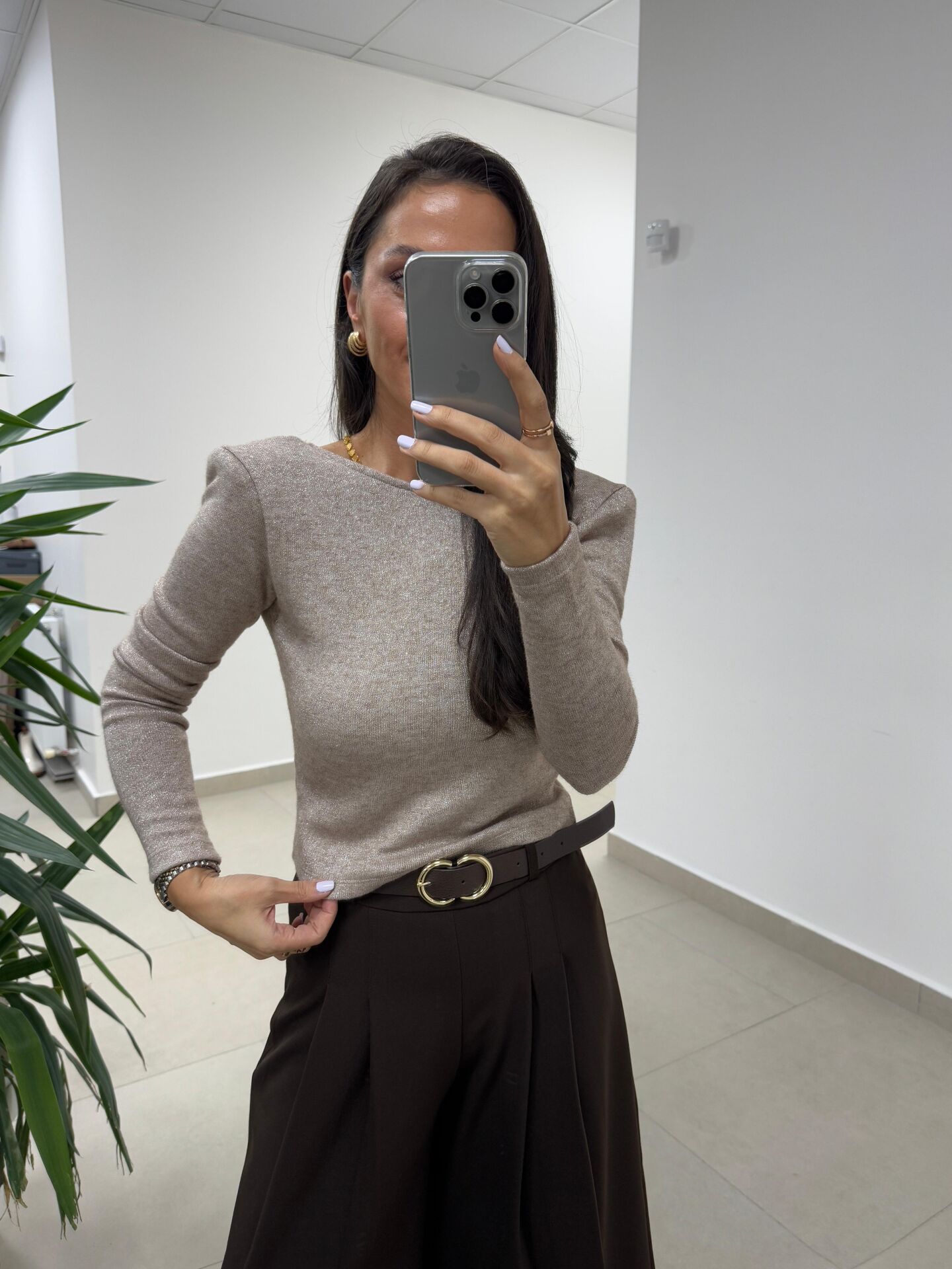 Bb 30568 Sırt Dekolteli Vatkalı Vizon Triko Bluz