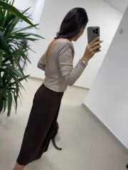 Bb 30568 Sırt Dekolteli Vatkalı Vizon Triko Bluz