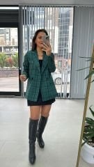 Foo Yeşil Siyah Kareli Blazer Ceket