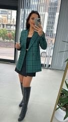 Foo Green Black Checkered Blazer Jacket