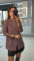 Burgunderfarbene Übergangsjacke aus Tweed