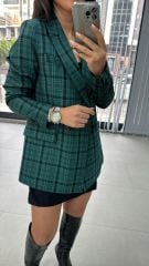 Foo Green Black Checkered Blazer Jacket