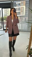Burgunderfarbene Übergangsjacke aus Tweed