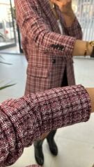 Burgunderfarbene Übergangsjacke aus Tweed