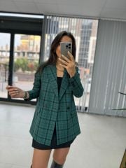 Foo Yeşil Siyah Kareli Blazer Ceket