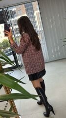 Burgunderfarbene Übergangsjacke aus Tweed
