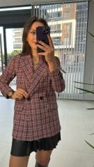 Burgunderfarbene Übergangsjacke aus Tweed