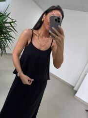 Fp 51165 Siyah Askılı Bluzlu Etek Takım