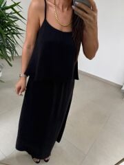 Fp 51165 Siyah Askılı Bluzlu Etek Takım