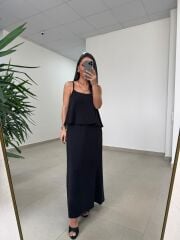 Fp 51165 Siyah Askılı Bluzlu Etek Takım