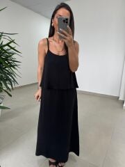 Fp 51165 Siyah Askılı Bluzlu Etek Takım