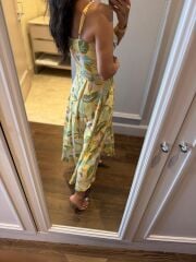 My 3786 Sarı-Haki Çiçekli Elbise