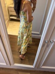 My 3786 Sarı-Haki Çiçekli Elbise