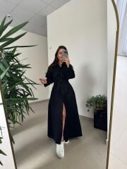 Dr 8549 Tasarım Siyah Denim Gömlek Elbise