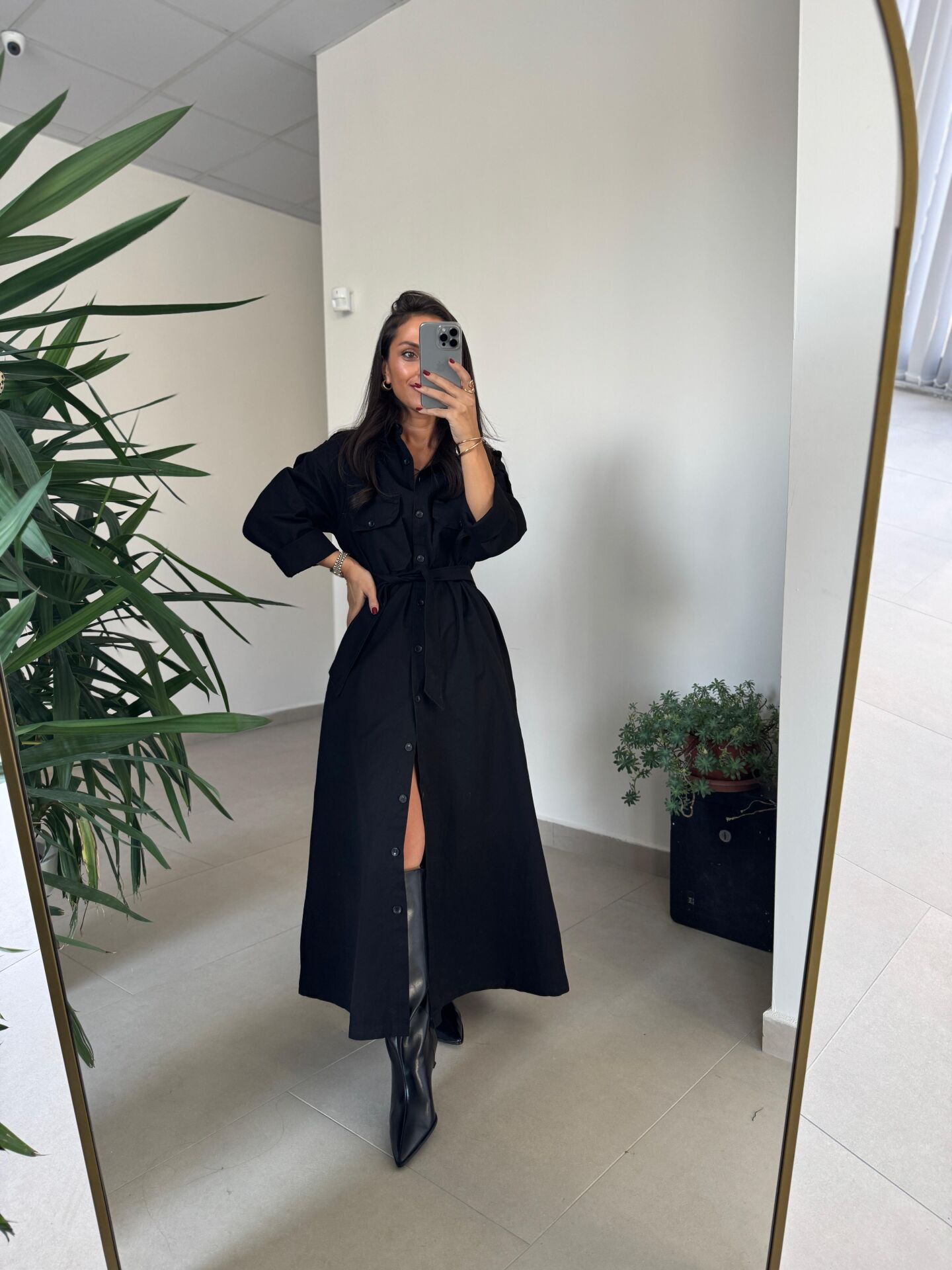 Dr 8549 Tasarım Siyah Denim Gömlek Elbise