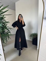 Dr 8549 Tasarım Siyah Denim Gömlek Elbise