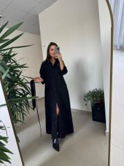 Dr 8549 Tasarım Siyah Denim Gömlek Elbise