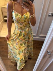 My 3786 Sarı-Haki Çiçekli Elbise